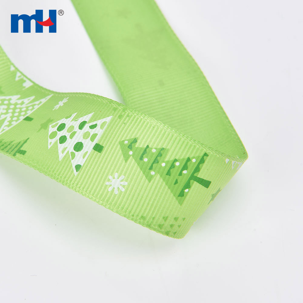 25mm Polyester Silk Screen Christmas Pattern Printing Grosgrain Ribbon for Shaping Hair Bows