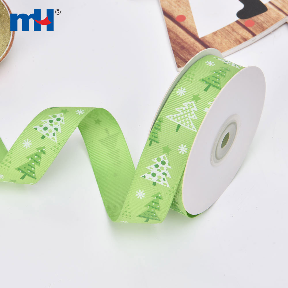 25mm Polyester Silk Screen Christmas Pattern Printing Grosgrain Ribbon for Shaping Hair Bows