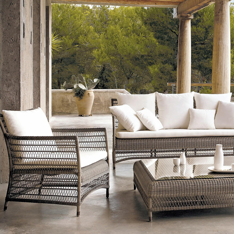 Outdoor patio sofa furniture combination leisure hotel villa garden terrace aluminum alloy PE rattan sofa set wholesale