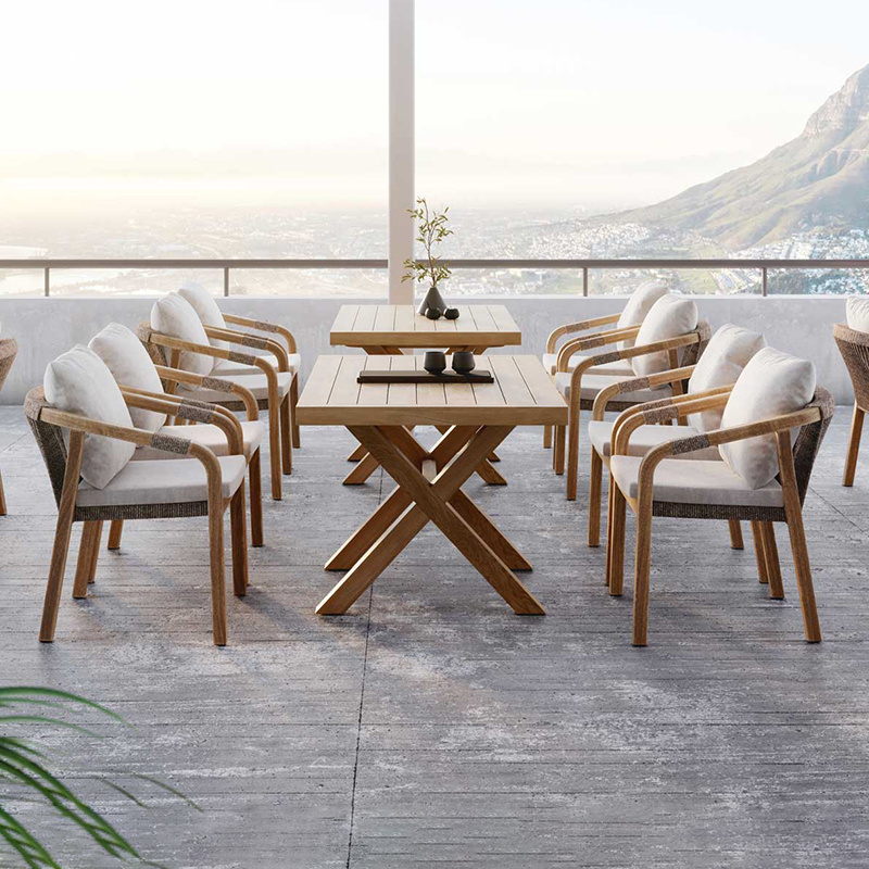 outdoor teak table and chair modern solid wood anticorrosive waterproof weatherproof furniture villa patio Braided rope chairs