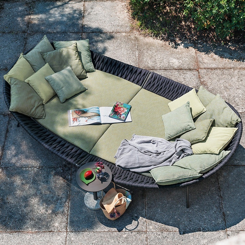 Outdoor aluminum bed recliner sun lounger pillow swimming pool chair custom beach modern modern waterproof braided belt winding