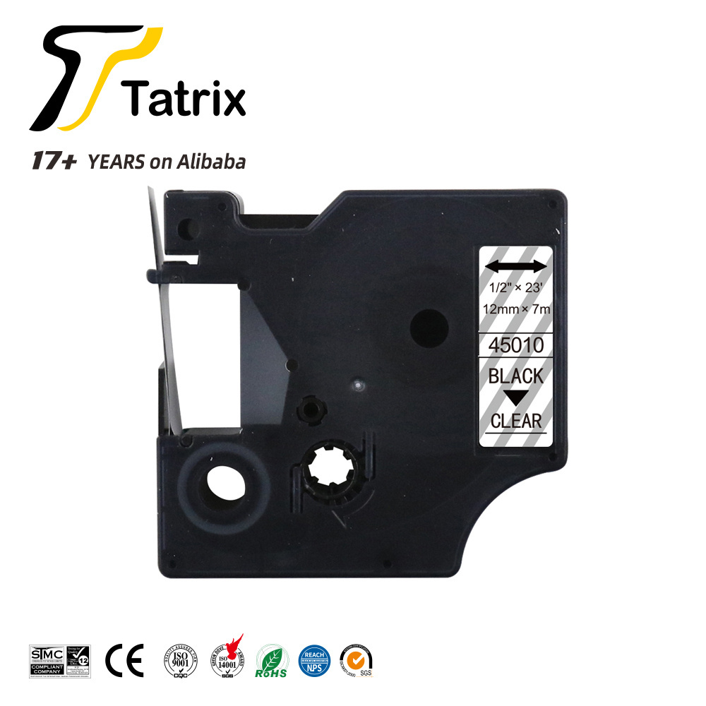 Tatrix 12mm Black on Clear Compatible Label Tape cartridge 45010 for DYMO LabelManager PNP/150/160/210D/280/350