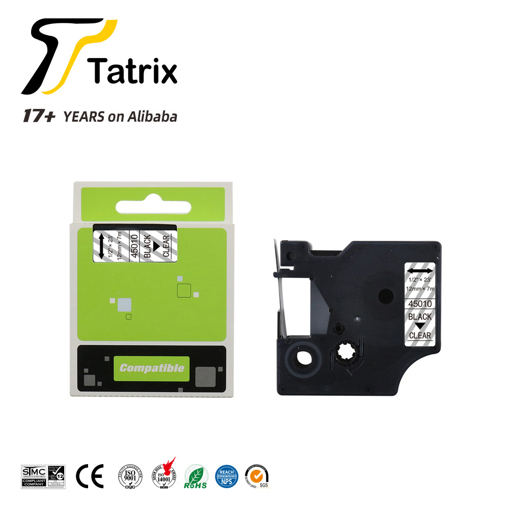 Tatrix 12mm Black on Clear Compatible Label Tape cartridge 45010 for DYMO LabelManager PNP/150/160/210D/280/350