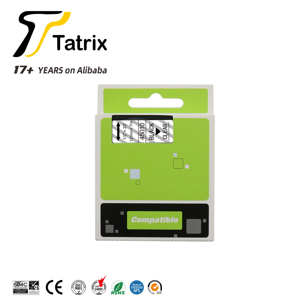 Tatrix 12mm Black on Clear Compatible Label Tape cartridge 45010 for DYMO LabelManager PNP/150/160/210D/280/350