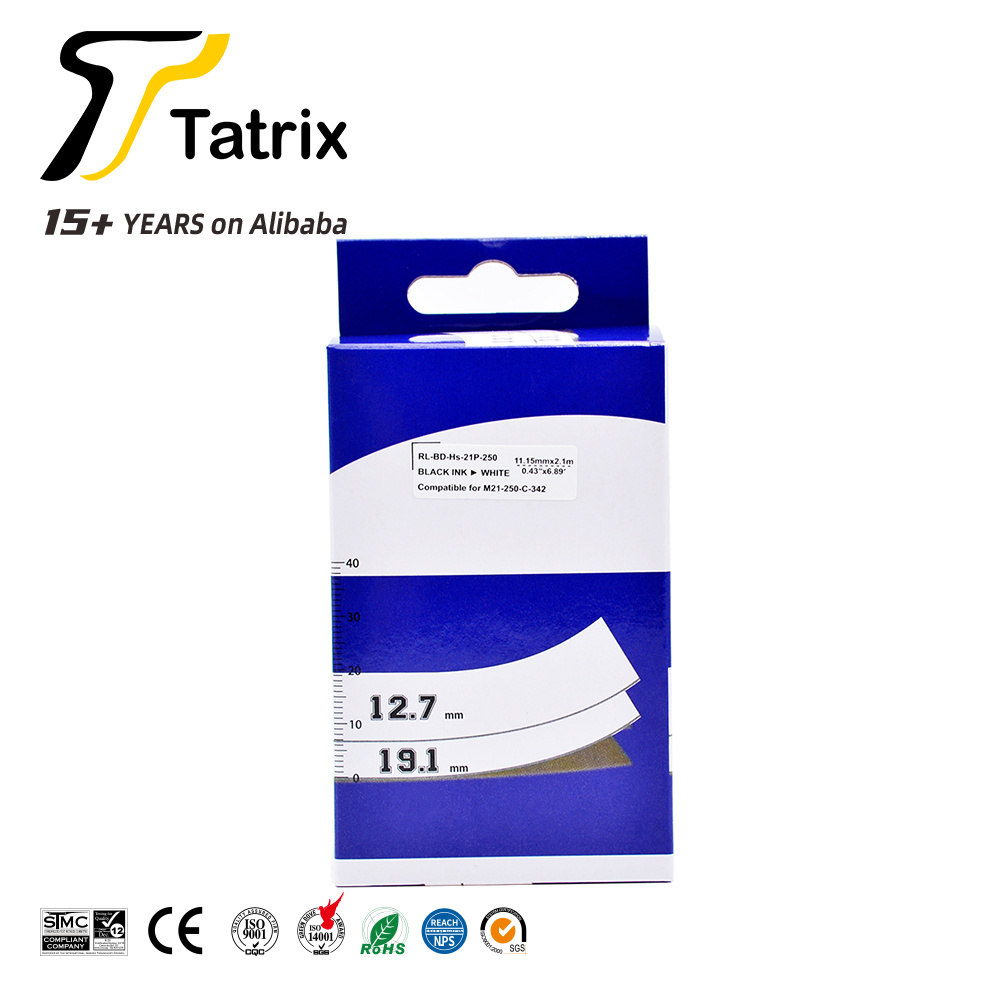 Tatrix M21-250-C-342 Black on white polyolefin Compatible Label Tape Cartridge for brady for BMP21 PLUS Label Printer tape