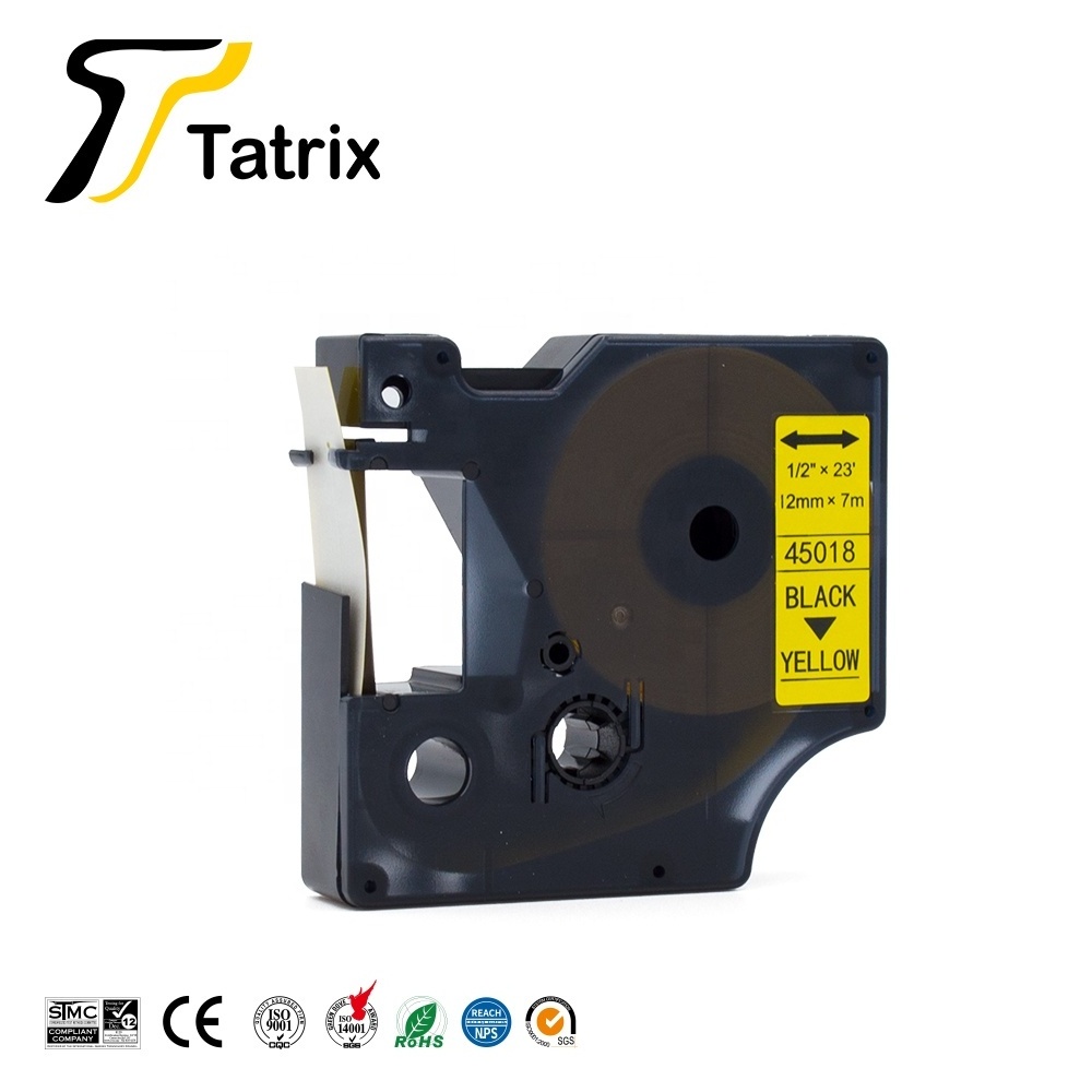 Tatrix 12mm Black on Yellow Compatible Label Tape Cartridge 45018 for DYMO LabelManager 160 Printer