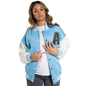 New Fashion 2023 long leather sleeve flocking women's jackets wholesale baseball women's varsity jacket