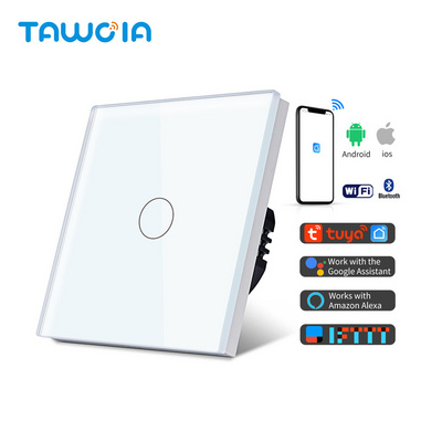 TAWOIA Wifi Voice Control Alexa 1 Gang 86MM EU Square Glass Panel Wall Smart Switch Tuya Smart Life Wall Switch for Home