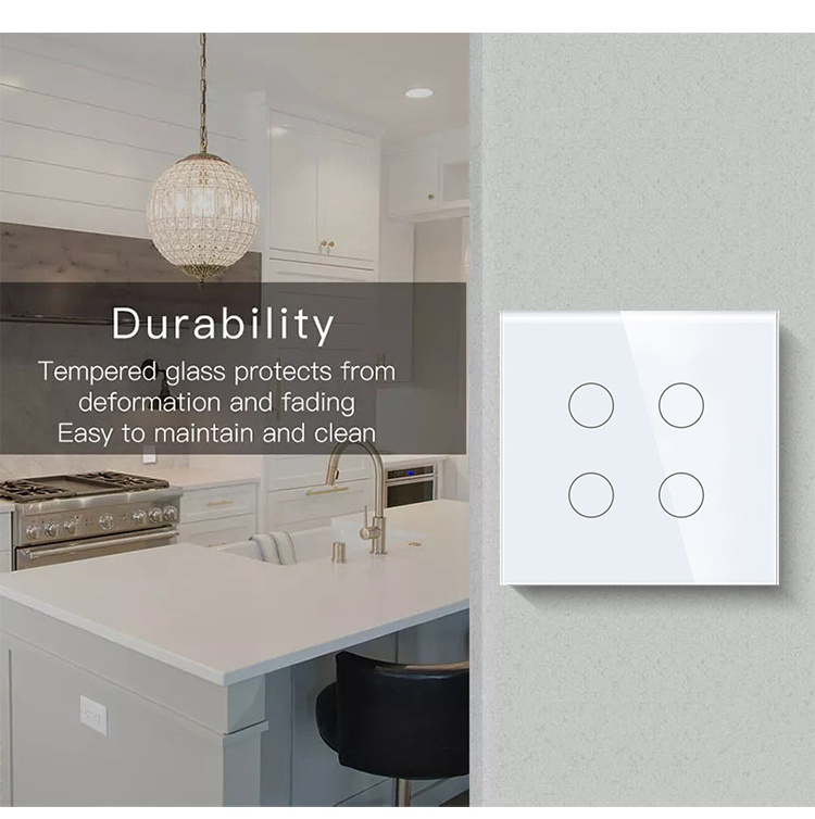 TAWOIA Soft Touch 4 Gang Toughened Glass 86MM European Standard Finger Touch 4 Gang WIFI Switch for Smart Home