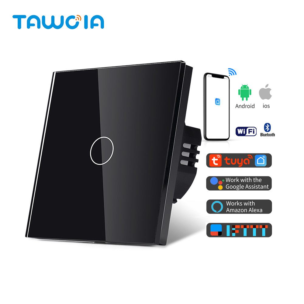 TAWOIA Wifi Voice Control Alexa 1 Gang 86MM EU Square Glass Panel Wall Smart Switch Tuya Smart Life Wall Switch for Home