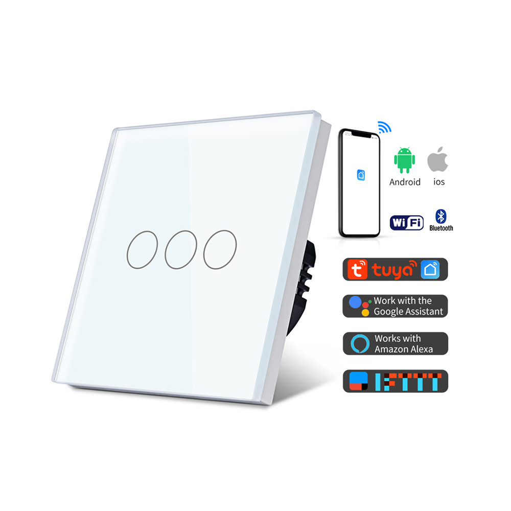 Powered By Tuya 3G1W Wifi Smart Mobile Phone Control Wall 3 Gang Panel Switch CE ROHS Certificate Wifi Smart Switch