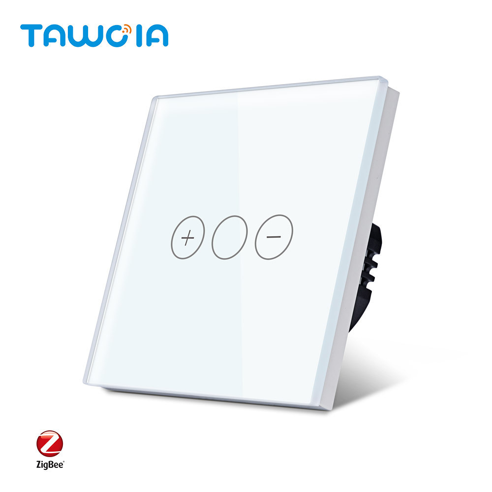 TAWOIA Tuya Smart Dimmer ZigBee Dimmer Switch 1 gang 3 Touch Buttons 1 Way White Glass Smart Life Voice Control No Neutral