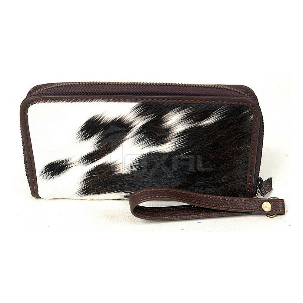 New Western Style Hair On Hide Fur Leather Clutch Cowhide Leather Purse Stylish Leather Fur Wallet