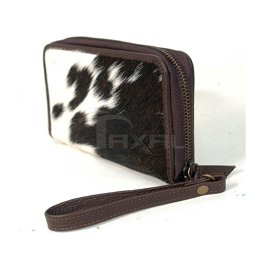 New Western Style Hair On Hide Fur Leather Clutch Cowhide Leather Purse Stylish Leather Fur Wallet