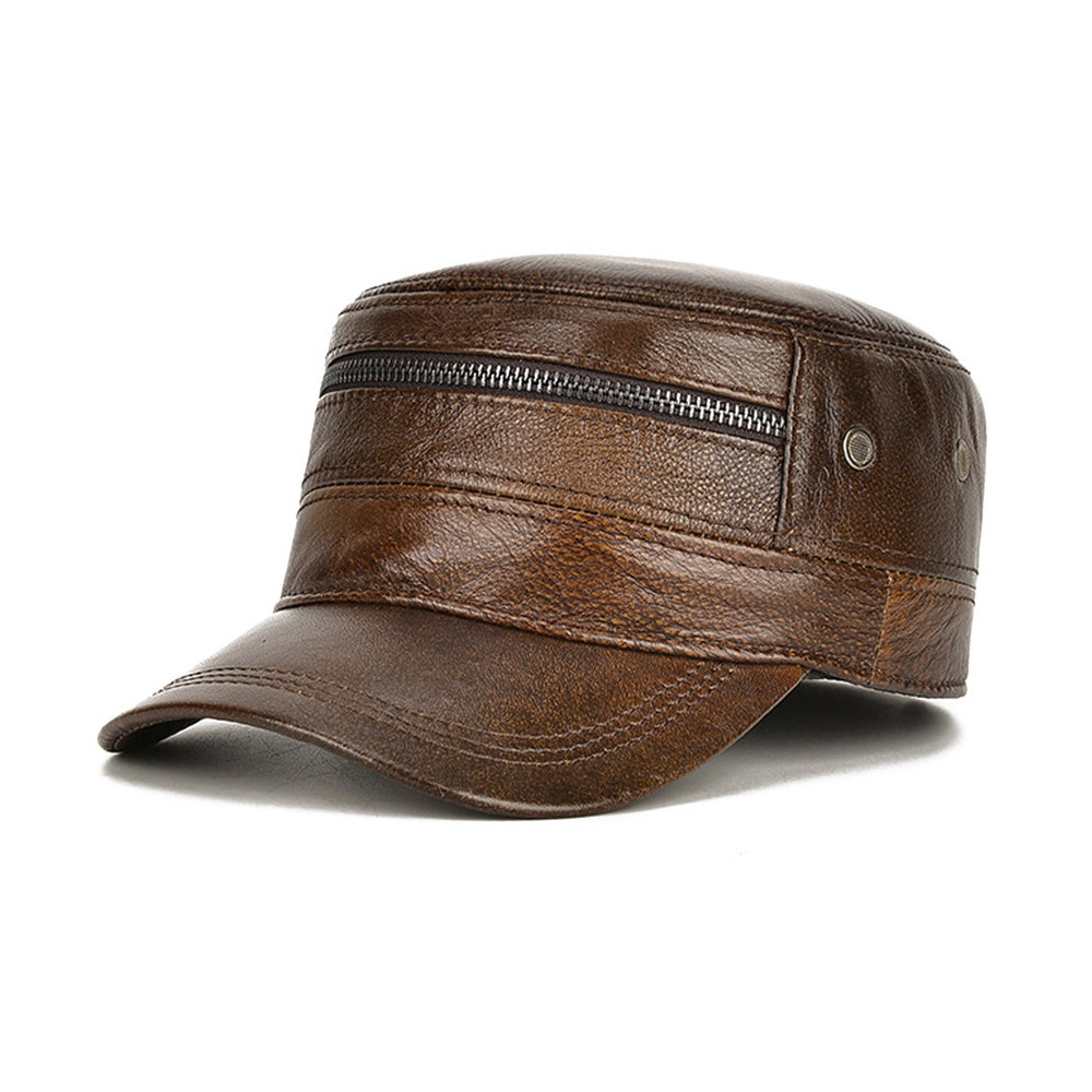 2022 Latest Style Low MOQ Plus Size Custom Color Cowhide Leather Caps OEM Service Good Quality In Stock Unisex Leather Cap