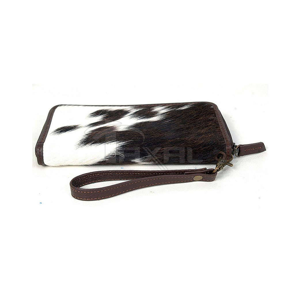 New Western Style Hair On Hide Fur Leather Clutch Cowhide Leather Purse Stylish Leather Fur Wallet