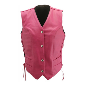 Pink Color Button Closure Leather Motorbike Wear Vest Professional Reasonable Price Plus Size Leather Vest For Women