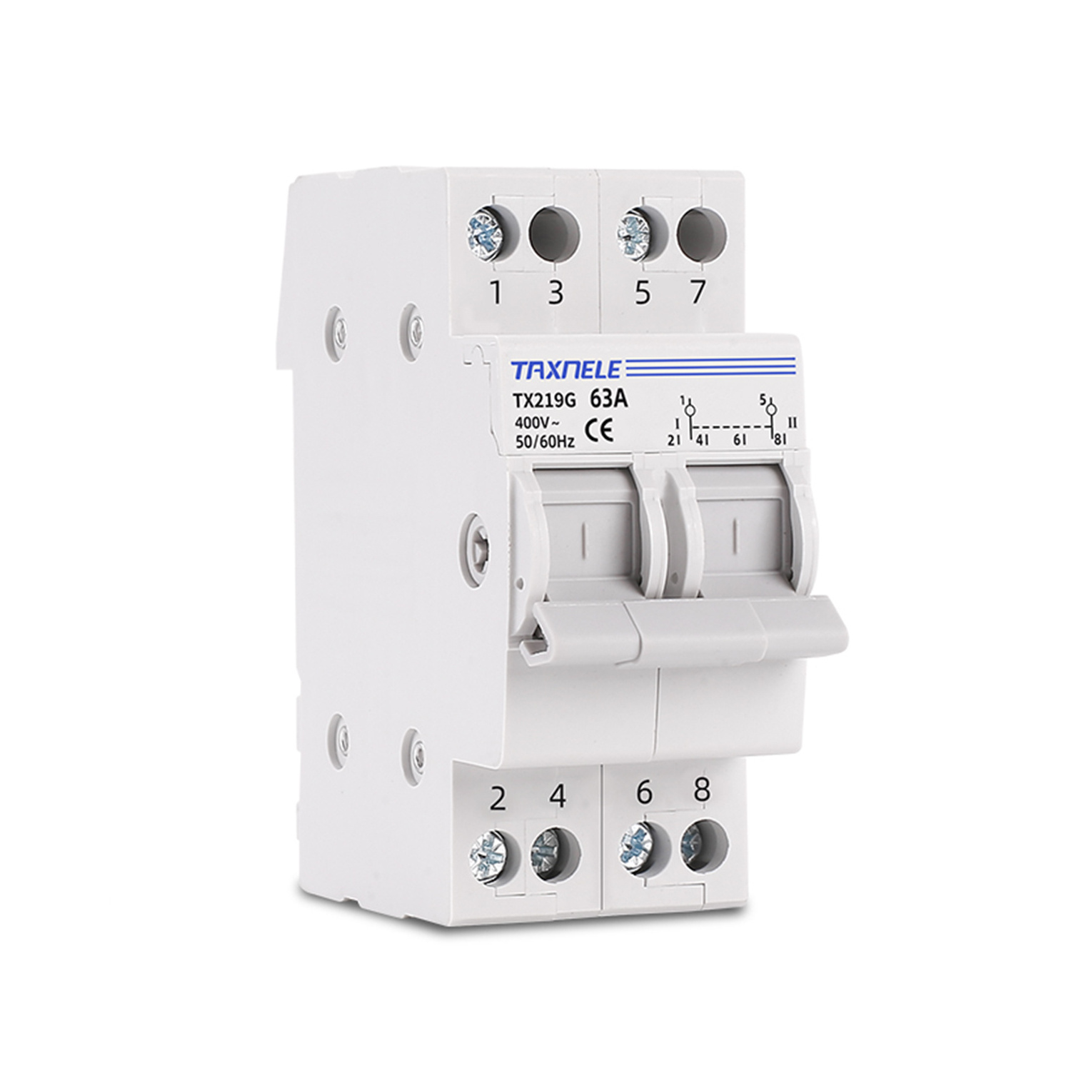 2P 40A 63A MTS Dual Power Manual Transfer Isolating Switch Interlock Circuit Breaker 230V 400V Modular Changeover Switch