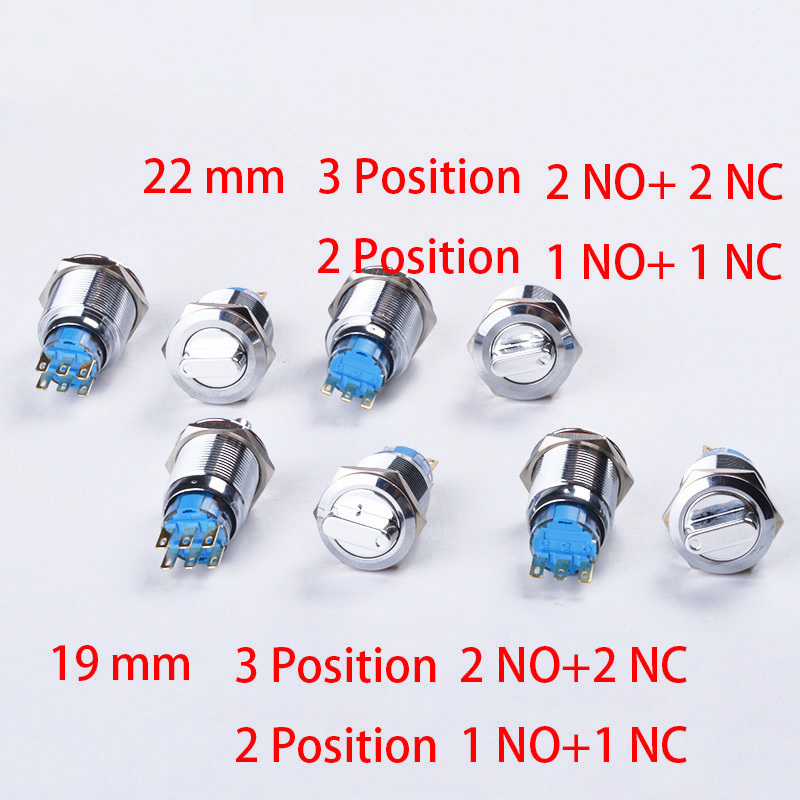 19mm Waterproof Metal Rotary Push Button Switch 2 Position 1NO+1NC 3 Position 2NO+2NC Press Button Rotary Knob Switch