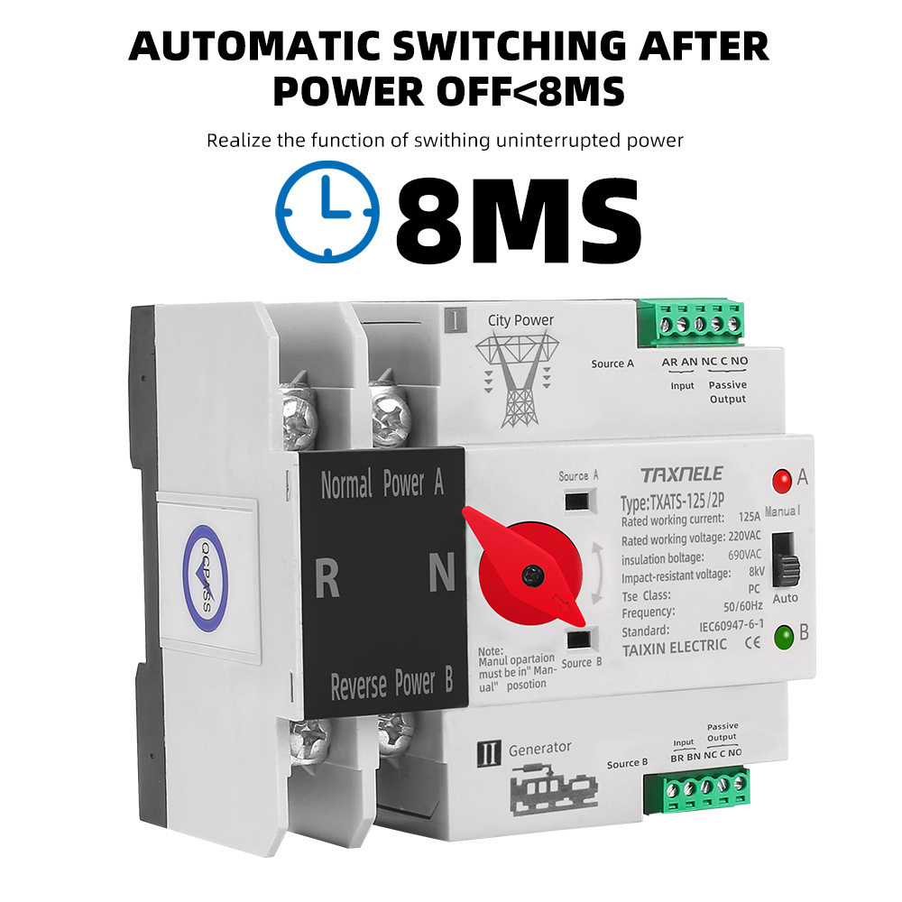 MCB type Dual Power Automatic transfer switch 2P 4P 63A 100A 125A ATS Circuit Breaker Electrical Switch