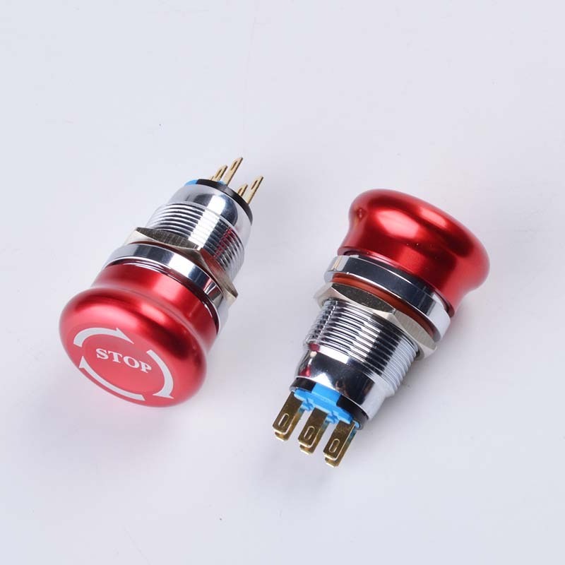 19mm Pattern 2NO 2NC Waterproof Stainless Steel mushroom Metal aluminum Latching Emergency STOP Push Button Switch Button Switch