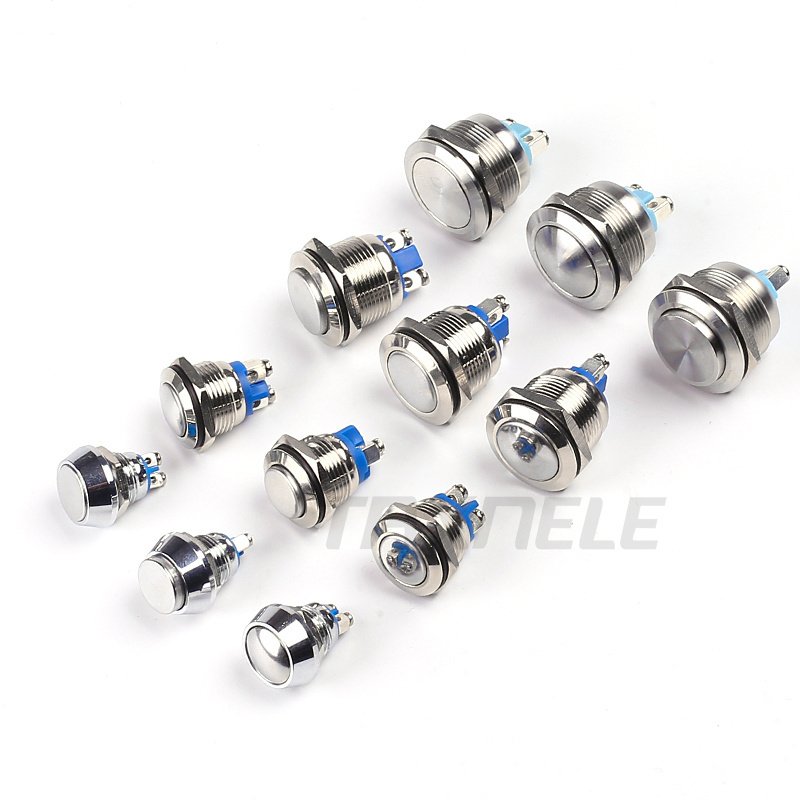 12mm 16mm 19mm 22mm reset screw metal push button 1NO Horn Push Botton Switch Domed Momentary Switch round high flat head