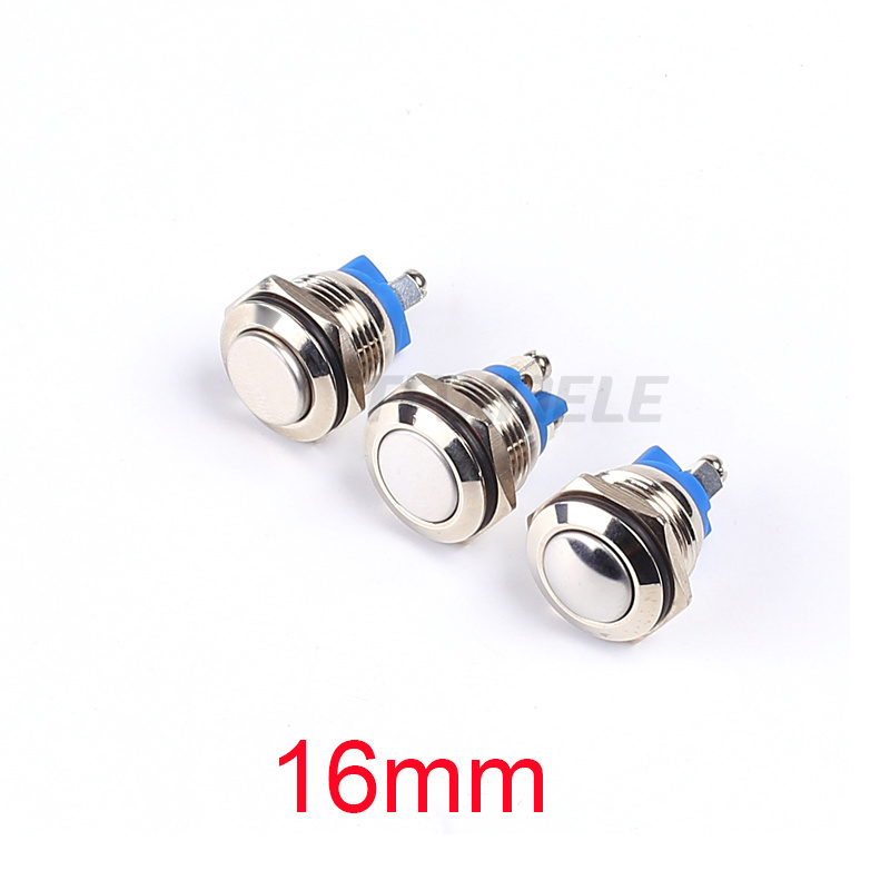 12mm 16mm 19mm 22mm reset screw metal push button 1NO Horn Push Botton Switch Domed Momentary Switch round high flat head