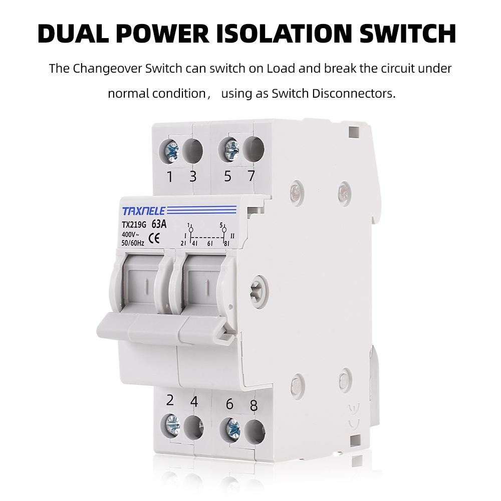 2P 40A 63A MTS Dual Power Manual Transfer Isolating Switch Interlock Circuit Breaker 230V 400V Modular Changeover Switch