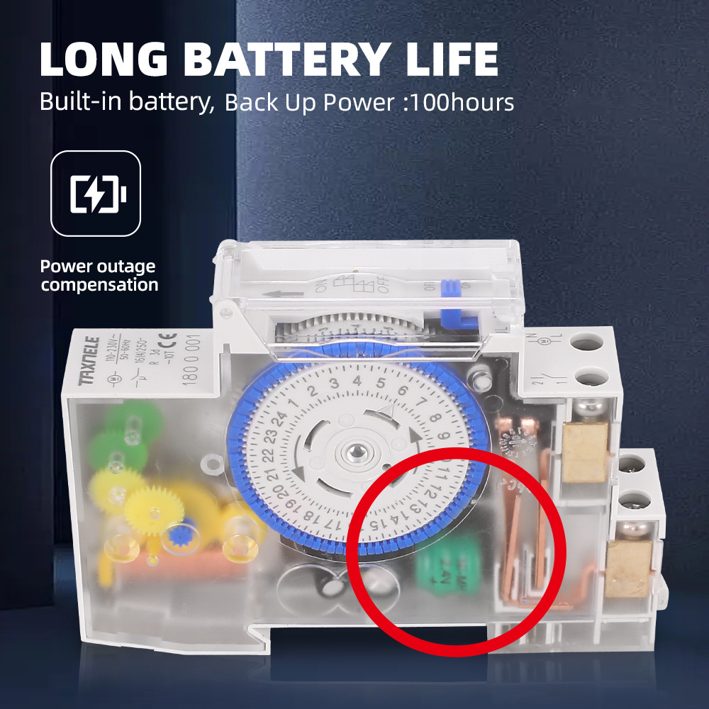 SUL180a Timer Switch 24 Hours Relay Analogues Electrical Programmable AC 220V 16A Battery 35mm Din Rail Mechanical Time Switch