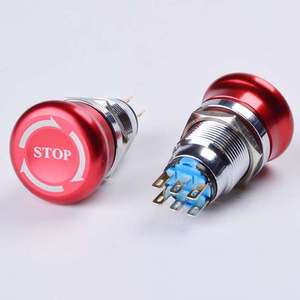 19mm Pattern 2NO 2NC Waterproof Stainless Steel mushroom Metal aluminum Latching Emergency STOP Push Button Switch Button Switch