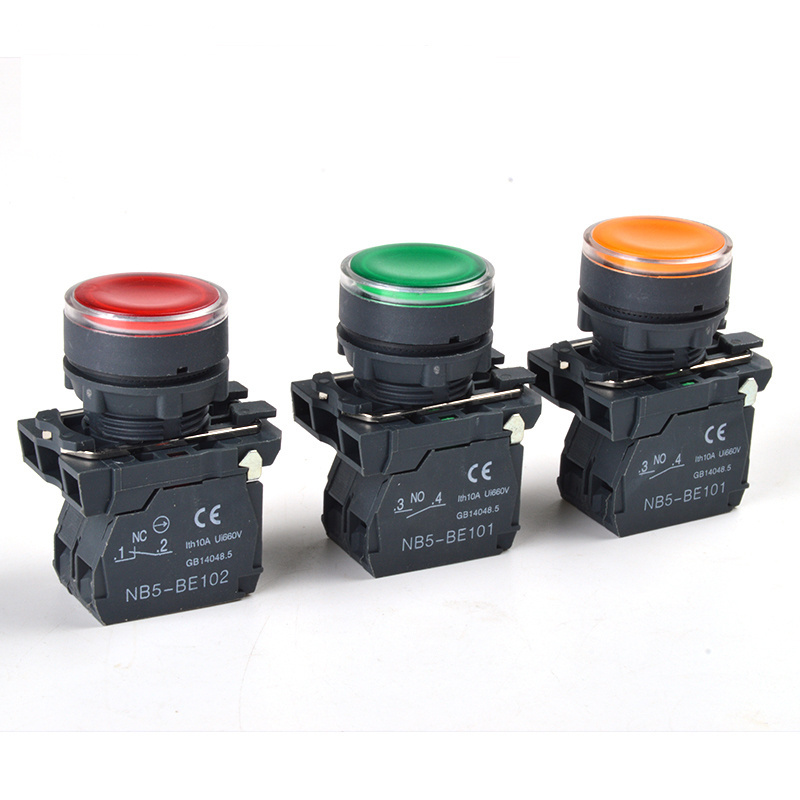 22mm Waterproof illuminated LED Round Push Button Switch with Neon light SB5(LA68S XB5) -AW33B5 1NO 1 NC AC DC24V/AC220V