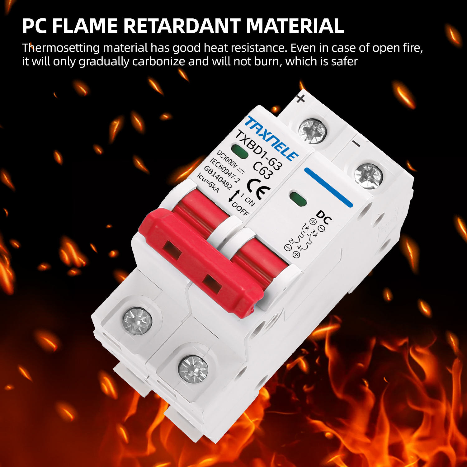 2P DC 1000V Solar Mini Circuit Breaker Battery Switch 6A 10A 16A 20A 25A 32A 40A 50A 63A DC MCB for Photovoltaic PV System