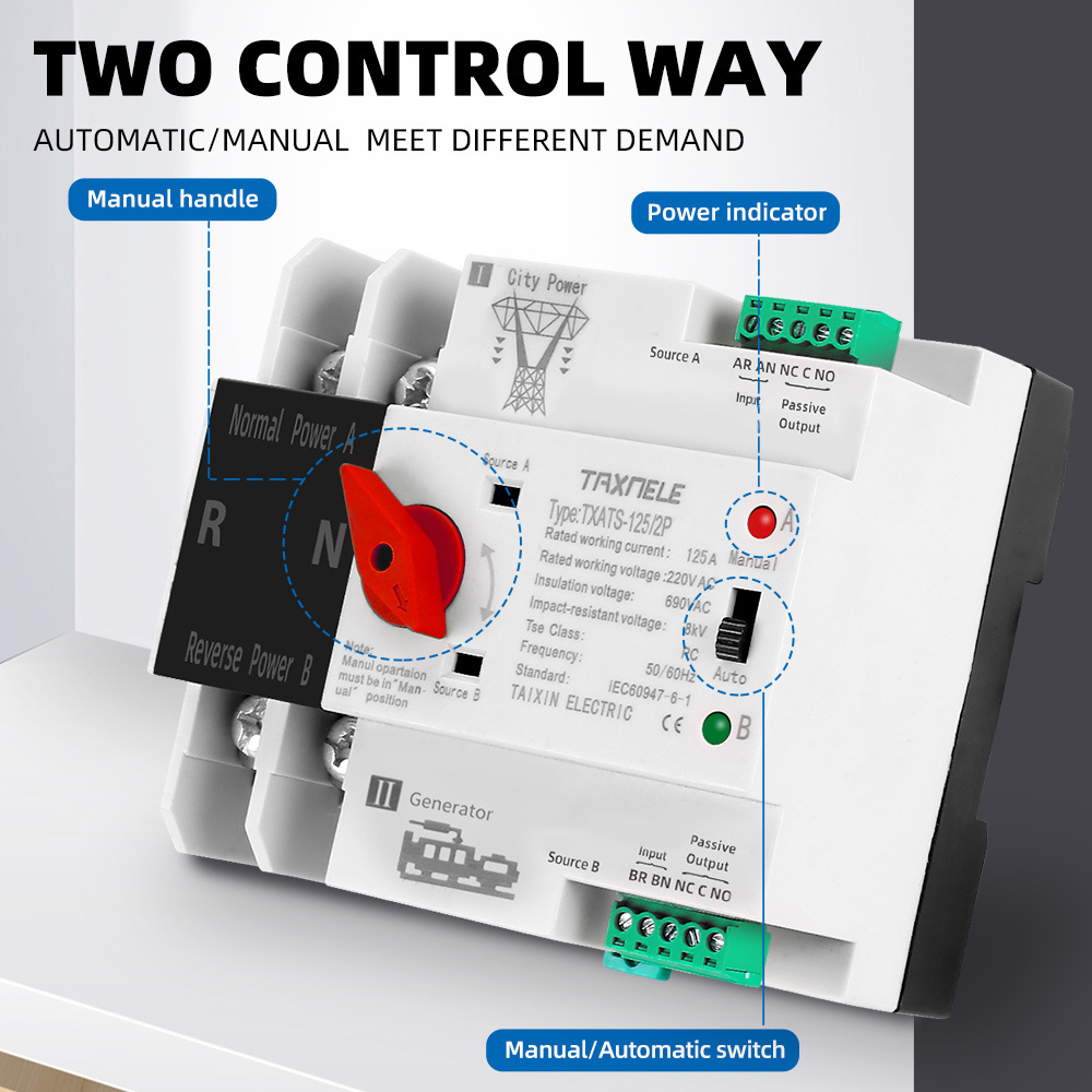 MCB type Dual Power Automatic transfer switch 2P 4P 63A 100A 125A ATS Circuit Breaker Electrical Switch