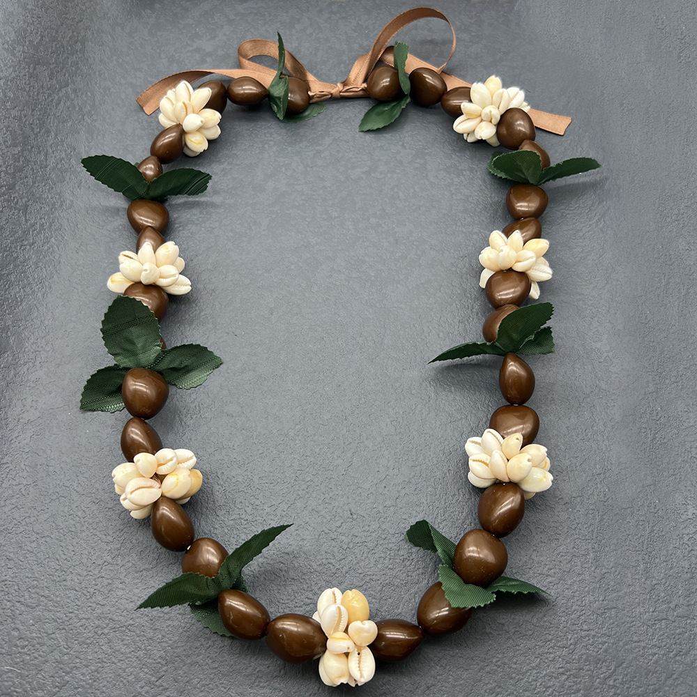 4 Colors Factory Stock Graduation Kukui Nut Lei Necklaces Class Of 2024 Graduation Black Nut With Flower Party Accessories