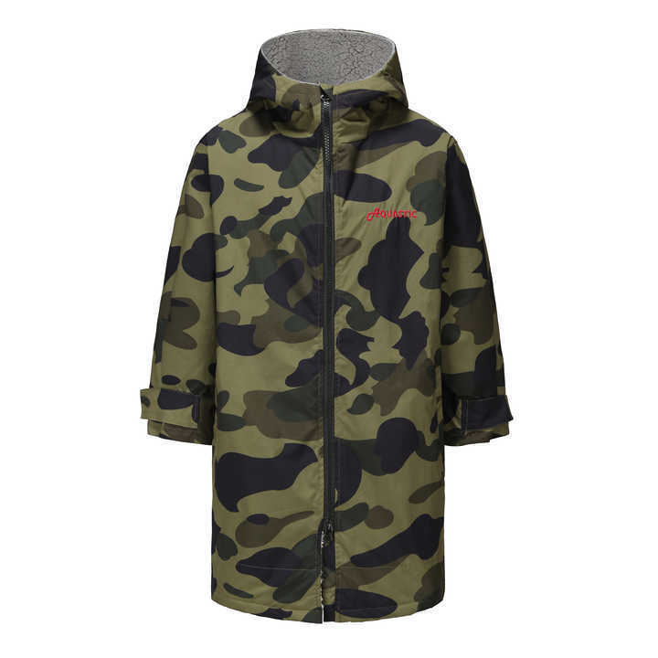 Adult Long Sleeve camouflage Sherpa Fleece Lined Surf Parka-Waterproof and Windproof-Changing Robe - Swim Parka - Multiple Sizes