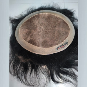 Wholesale Stock fine durable mono base toupee with clear poly skin all around men wig human hair men's toupee mono style