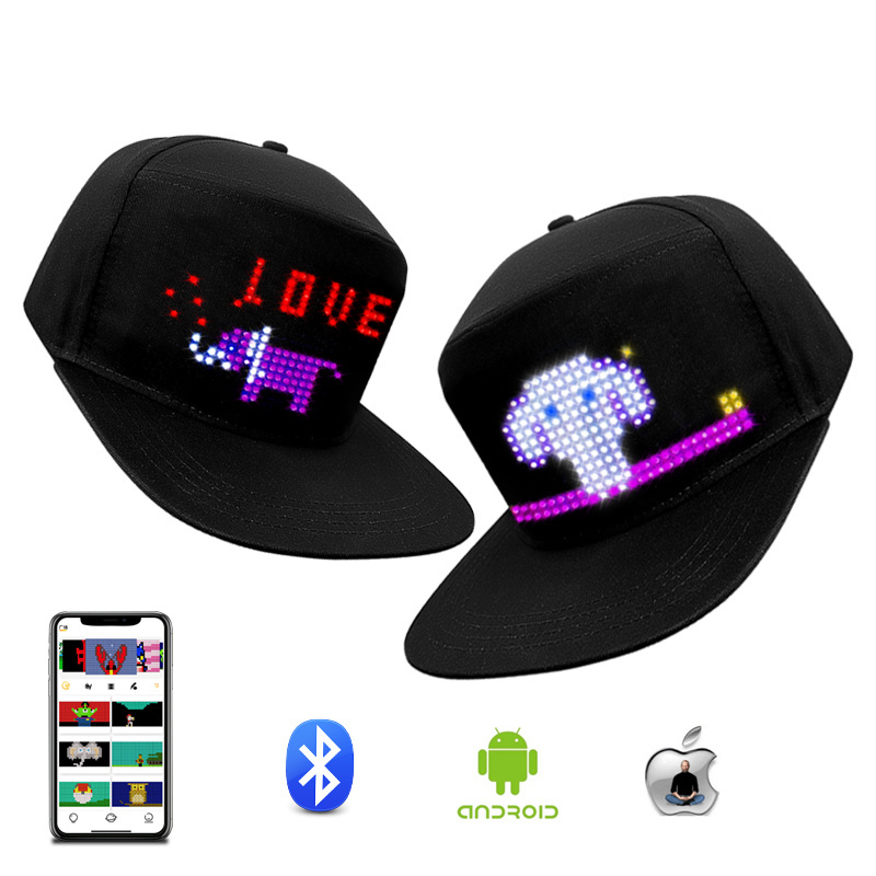 Glow In The Dark Cool LED Hats Light Up Scrolling Messages LED Caps and Hats Event Advertising APP Programmable LED Party Hats