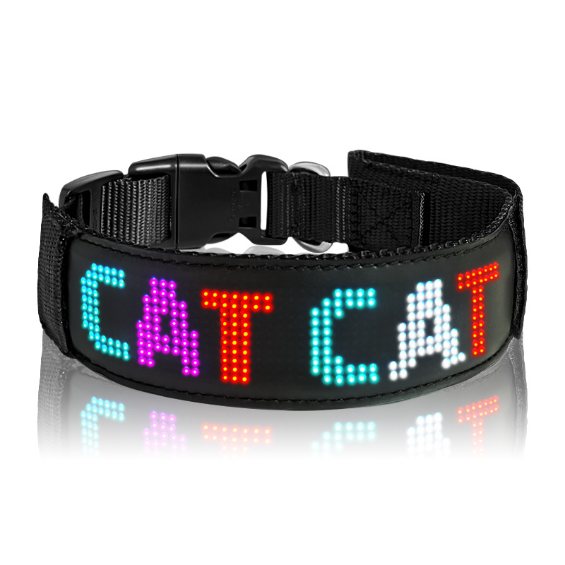 Light Up RGB Full Color LED Dog Collars USB Battery Rechargeable Free Size Adjustable LED Display Dog Collar Glow Safety Collars