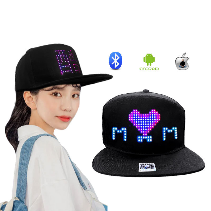 Glow In The Dark Cool LED Hats Light Up Scrolling Messages LED Caps and Hats Event Advertising APP Programmable LED Party Hats