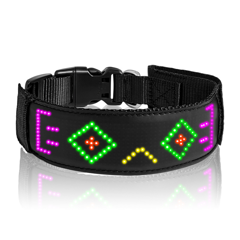 Light Up RGB Full Color LED Dog Collars USB Battery Rechargeable Free Size Adjustable LED Display Dog Collar Glow Safety Collars