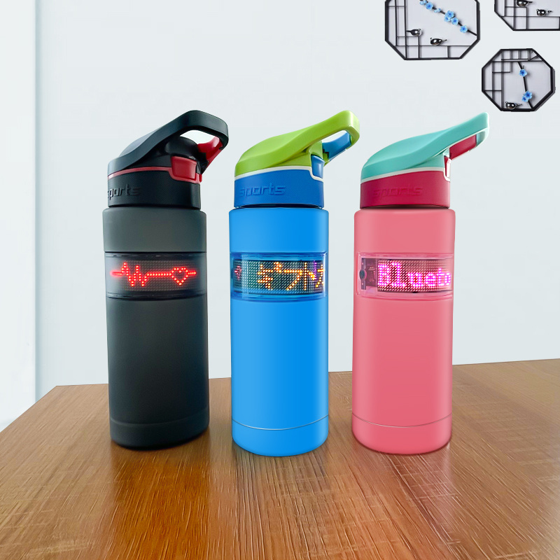 Outdoor Sport Water Bottle with LED ticker APP Programmable LED display water bottle USB rechargeable Tritan BPA Free LED Travel