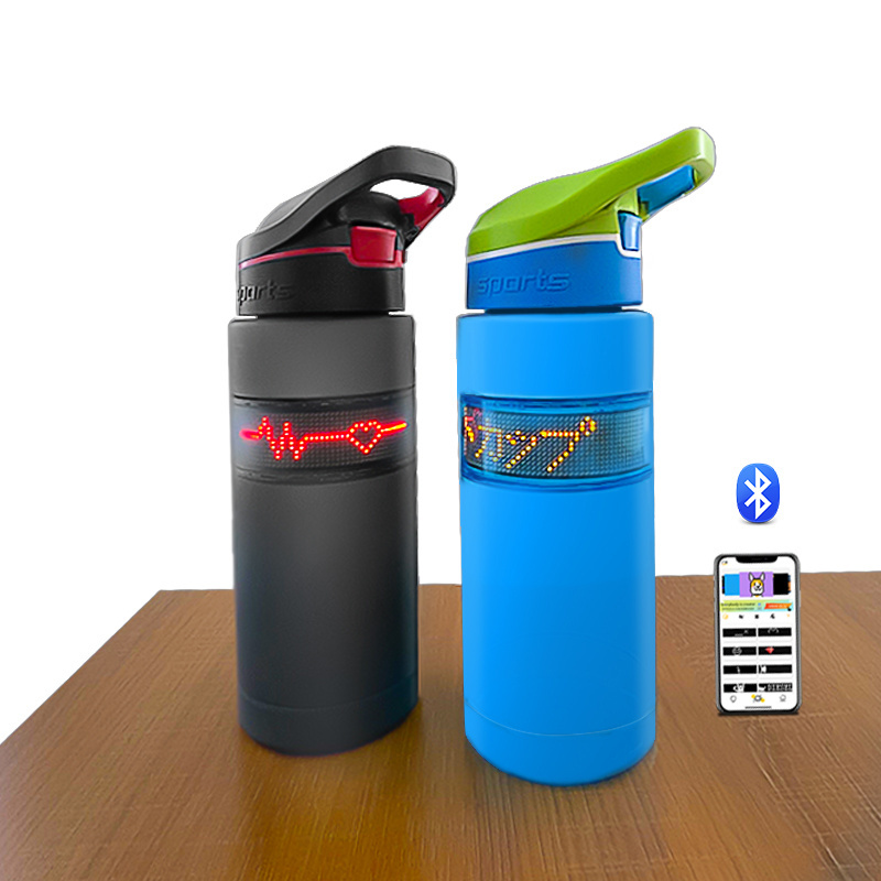 Outdoor Sport Water Bottle with LED ticker APP Programmable LED display water bottle USB rechargeable Tritan BPA Free LED Travel