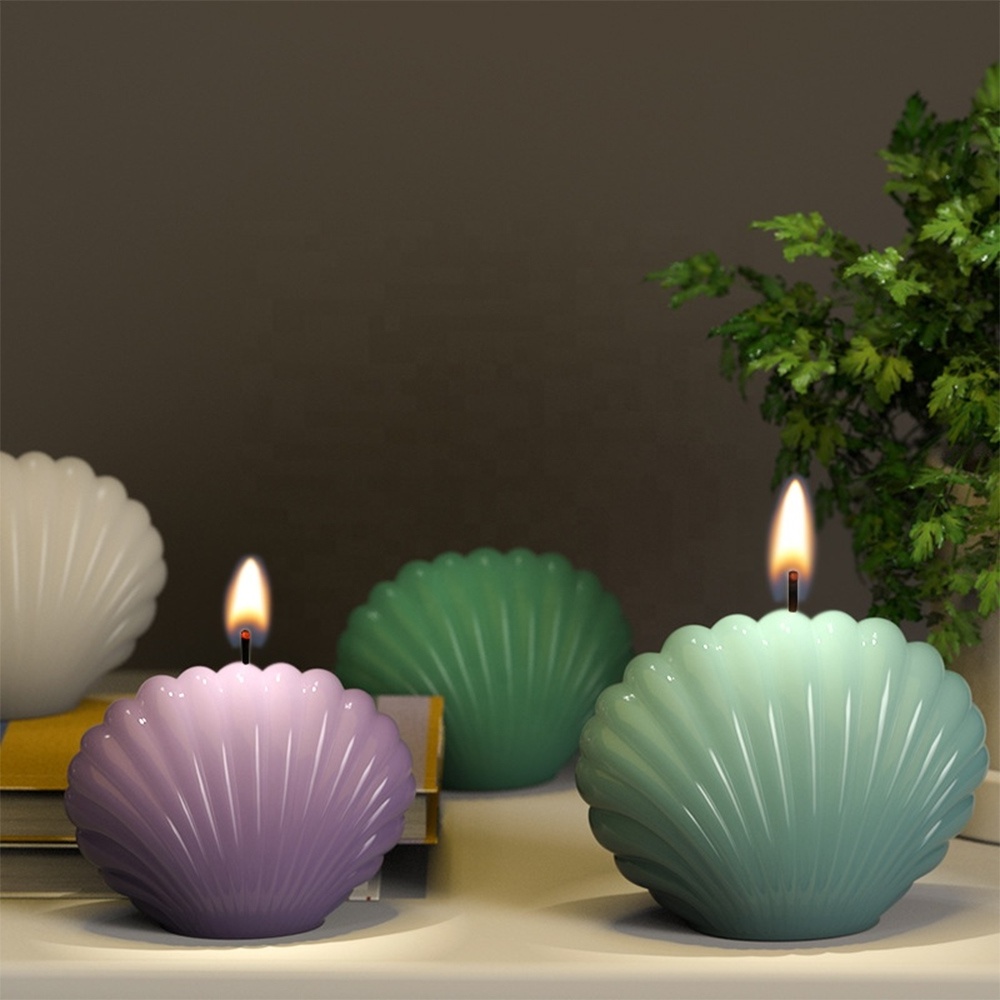 DM323 DIY Scalloped Seashell Scented Candle Silicone Resin Mold Sea Shell Shape Moldes De Silicon Handmade Table Ornament