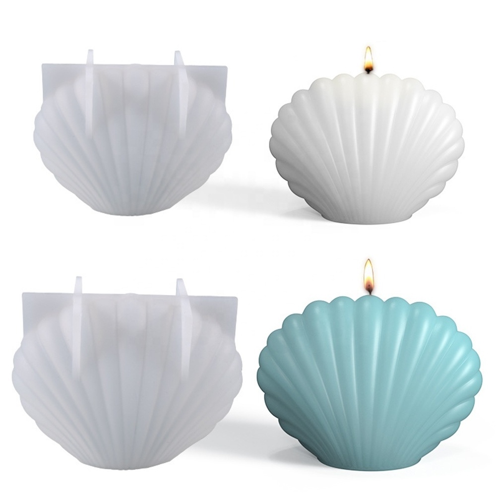 DM323 DIY Scalloped Seashell Scented Candle Silicone Resin Mold Sea Shell Shape Moldes De Silicon Handmade Table Ornament