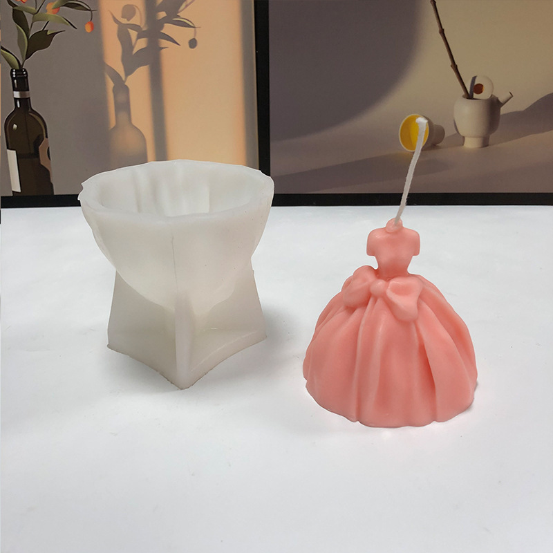 DM542 3D Bowknot Wedding Dress Candle Molds DIY Handmade Gift Moldes De Silicon Scented Silicone Bride Shape Moulds Opp Bag