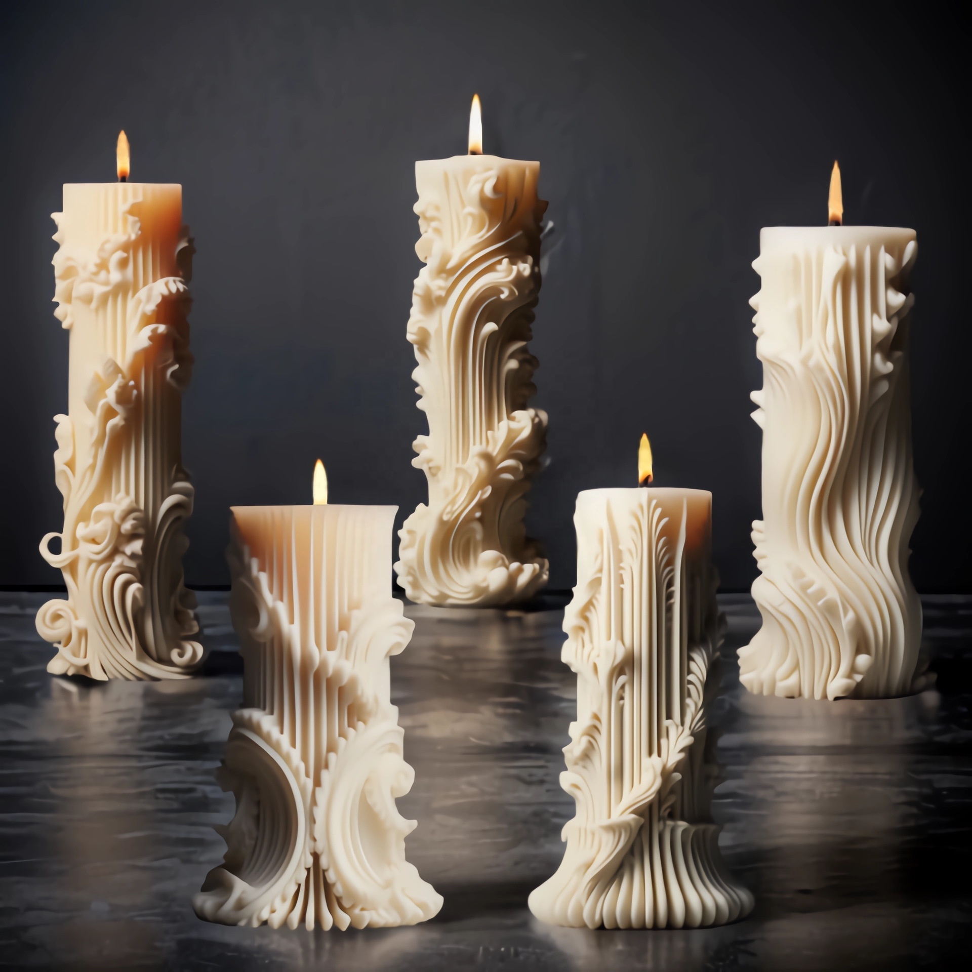 DM855 European Style DIY Striped Pillar Soybean Wax 3D Aromatherapy Retro Cylindrical Candle Mold Silicone Home Decoration