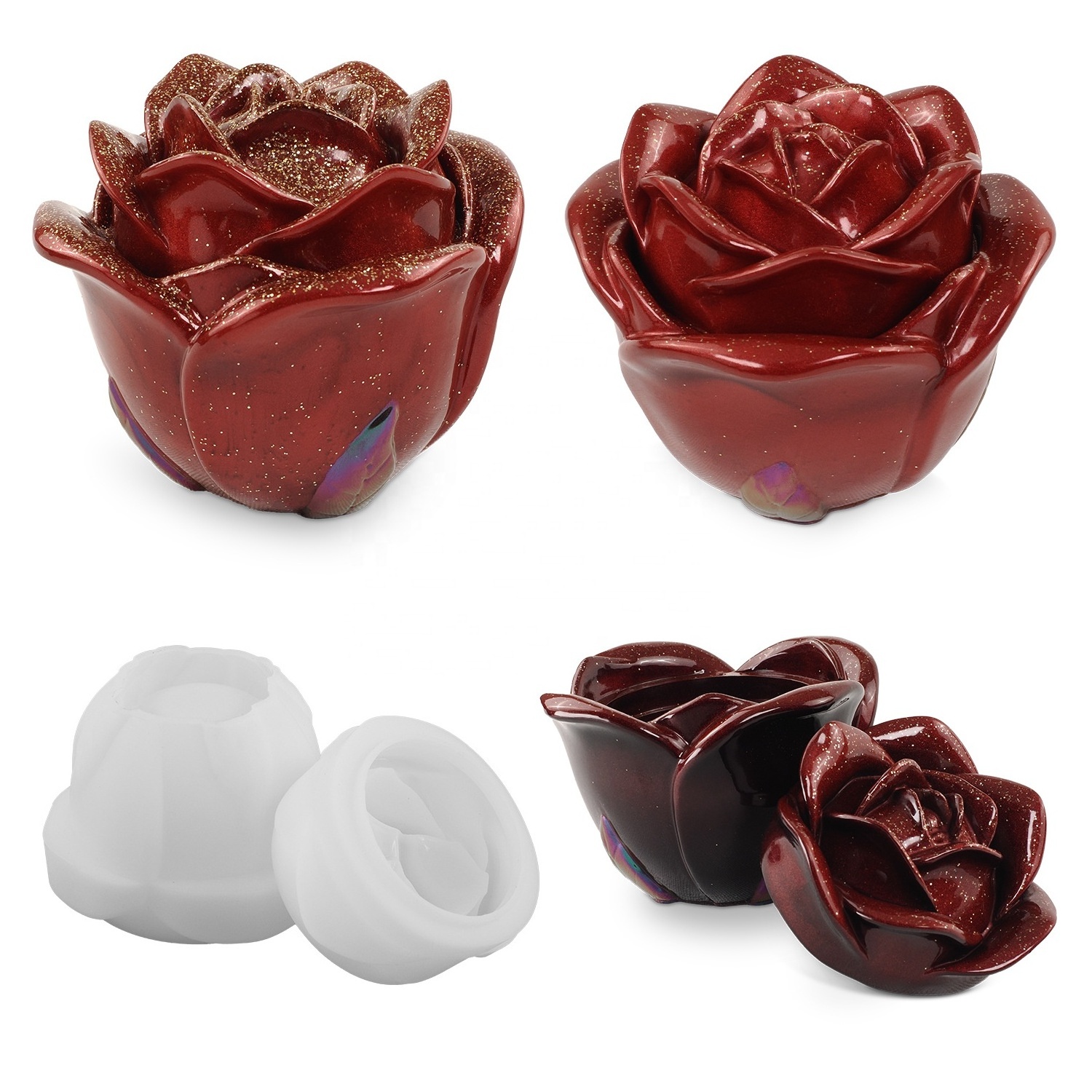 DM916 Candle Rose Jar Mold Storage Box Cement Candle Vessel Mold Silicone Concrete Flower Pot Molds for Epoxy Resin Art