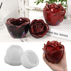 DM916 Candle Rose Jar Mold Storage Box Cement Candle Vessel Mold Silicone Concrete Flower Pot Molds for Epoxy Resin Art