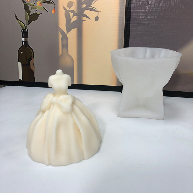 DM542 3D Bowknot Wedding Dress Candle Molds DIY Handmade Gift Moldes De Silicon Scented Silicone Bride Shape Moulds Opp Bag