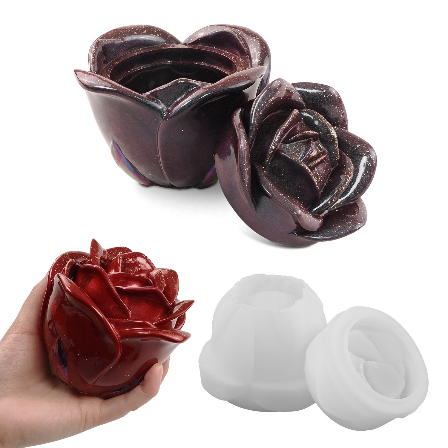 DM916 Candle Rose Jar Mold Storage Box Cement Candle Vessel Mold Silicone Concrete Flower Pot Molds for Epoxy Resin Art